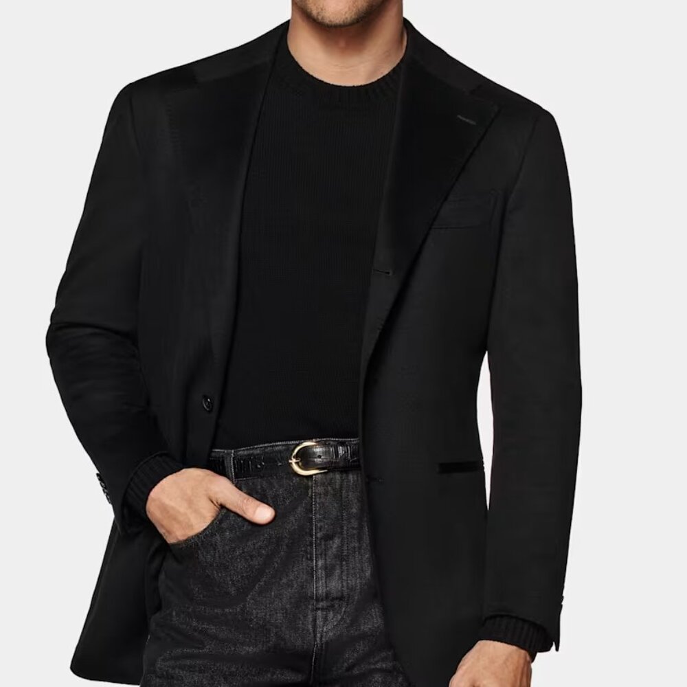 ADOLFO 100% CASHMERE BLACK BLAZER JACKET SPORT COAT 2-BUTTON 44L (48" CHEST)